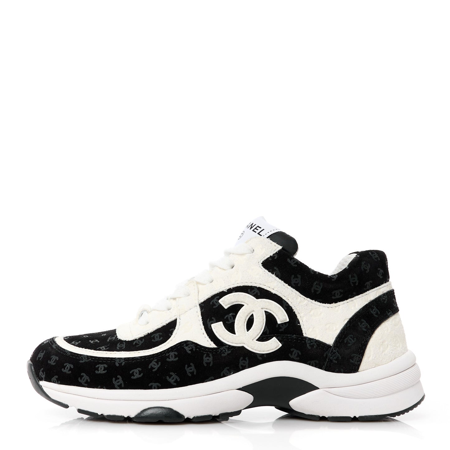 Nylon Suede Calfskin Printed CC Sneakers 36 White Black