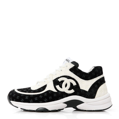 Chanel Nylon Suede Calfskin Printed CC Sneakers 36 White Black 1 of 9
