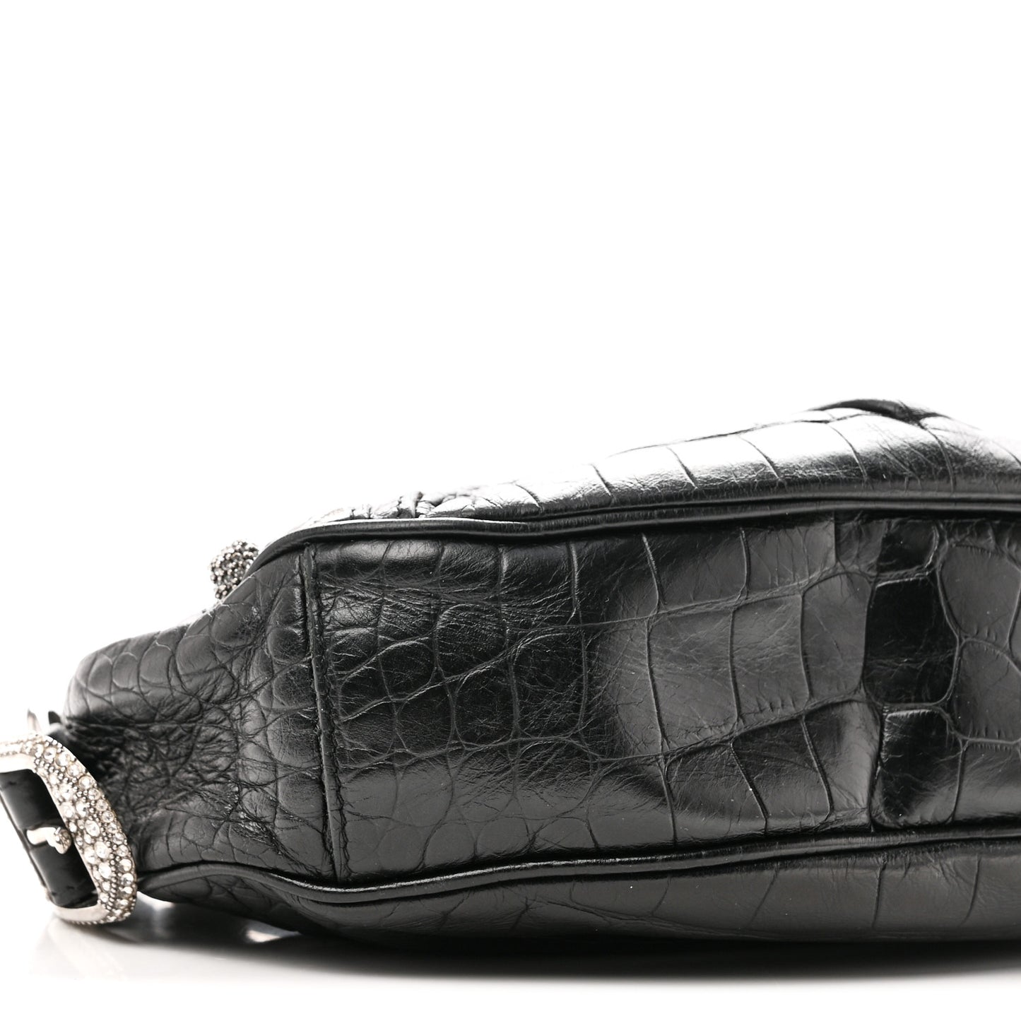 Extra Supple Calfskin Crystal Crocodile Embossed Le Cagole Shoulder Bag XS Black