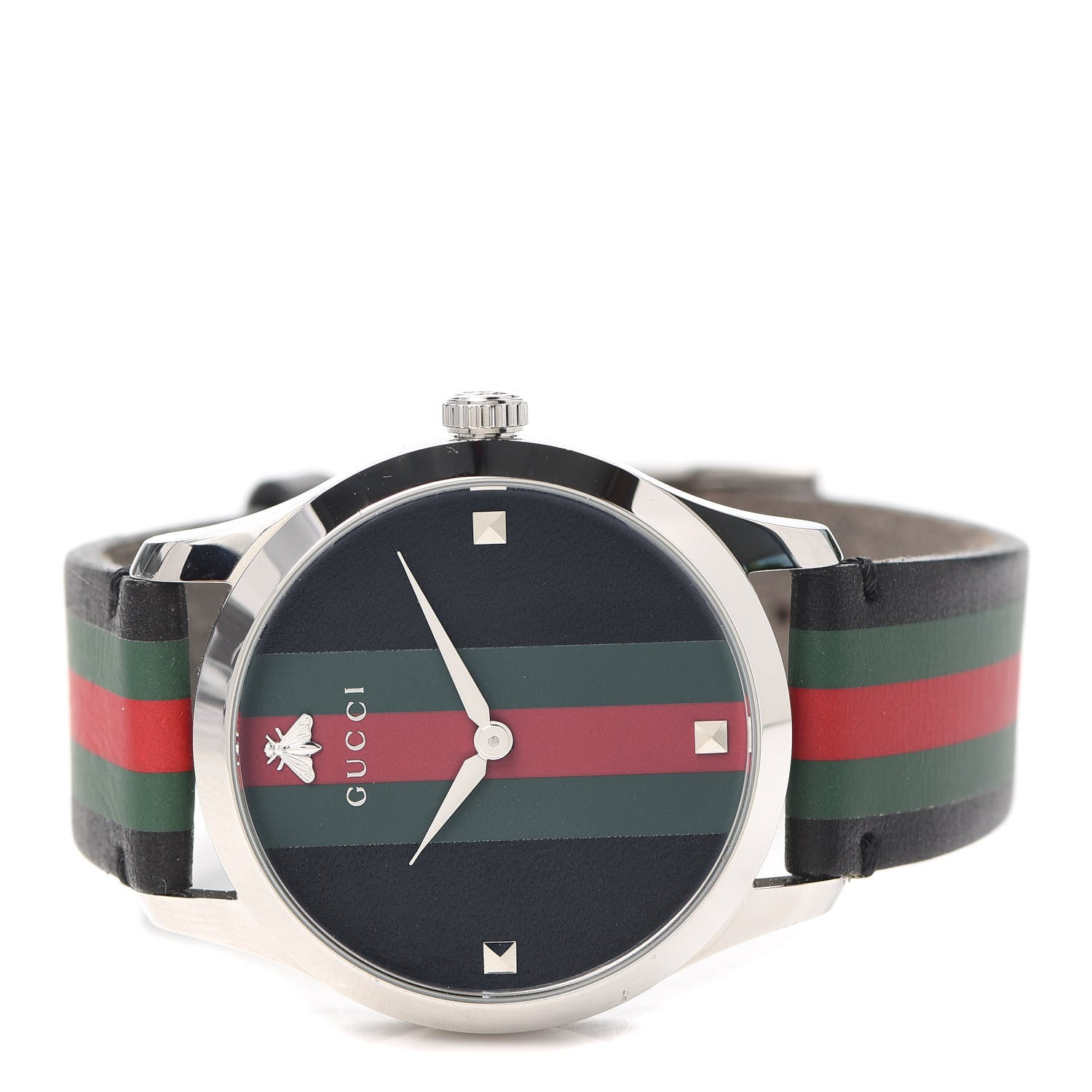 Gucci Stainless Steel Calfskin 38mm G-Timeless Stripe Web Quartz Watch Black 2 of 4