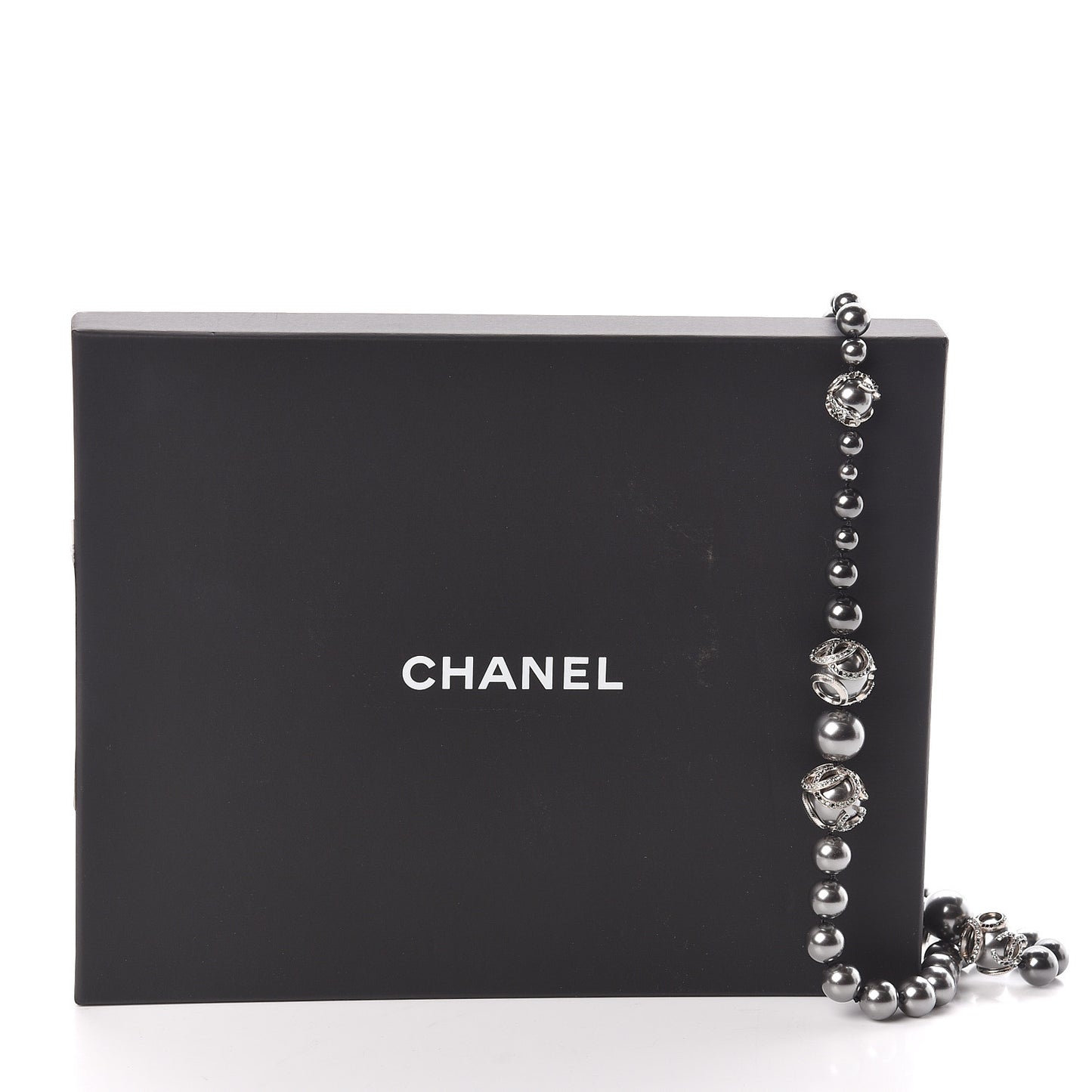 Ruthenium Pearl Beaded CC Long Necklace Black