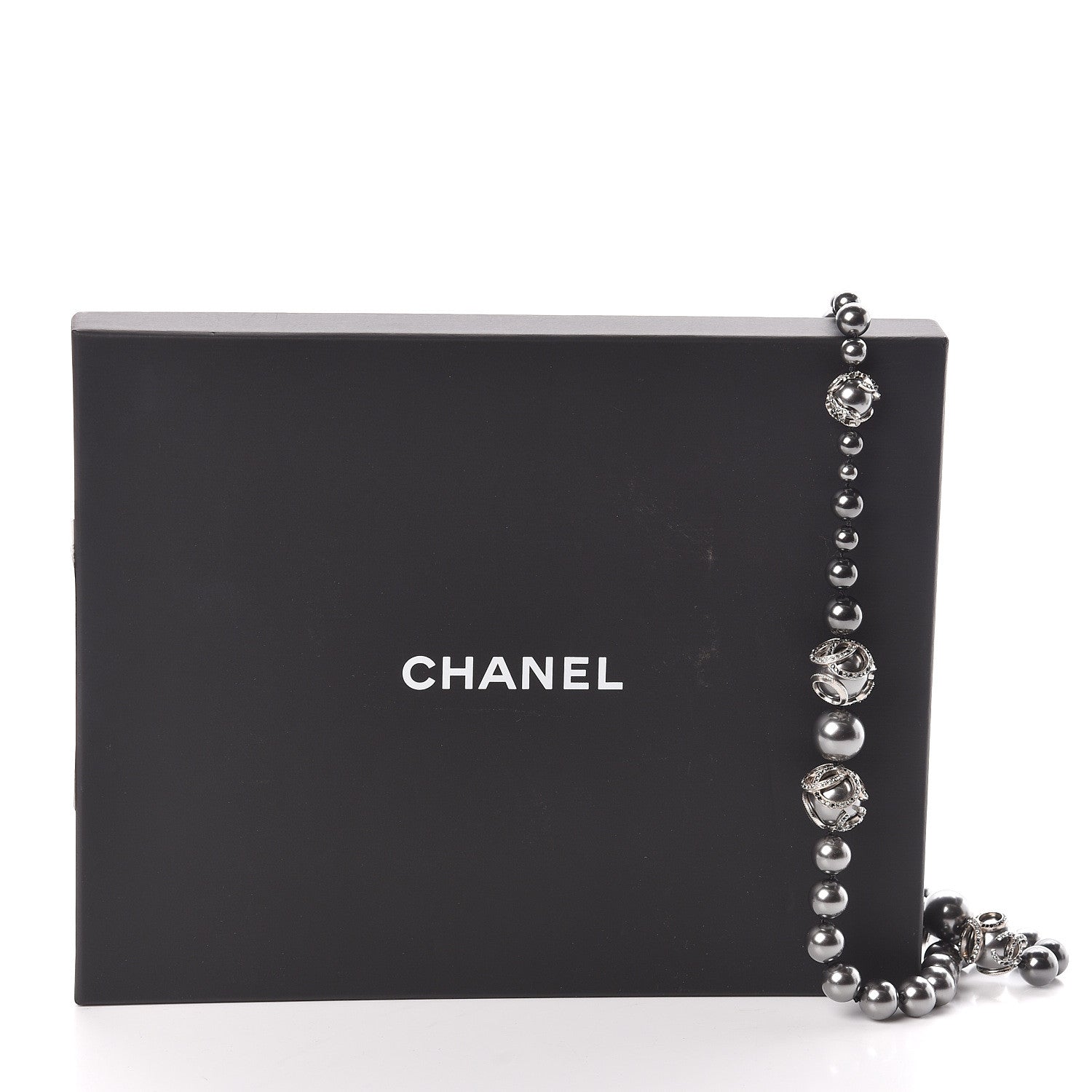 Chanel Ruthenium Pearl Beaded CC Long Necklace Black 5 of 5
