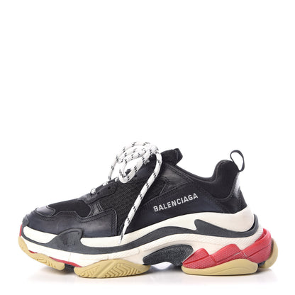 Balenciaga Fabric Mesh Washed Effect Womens Triple S Sneakers 39 Black Red 1 of 8