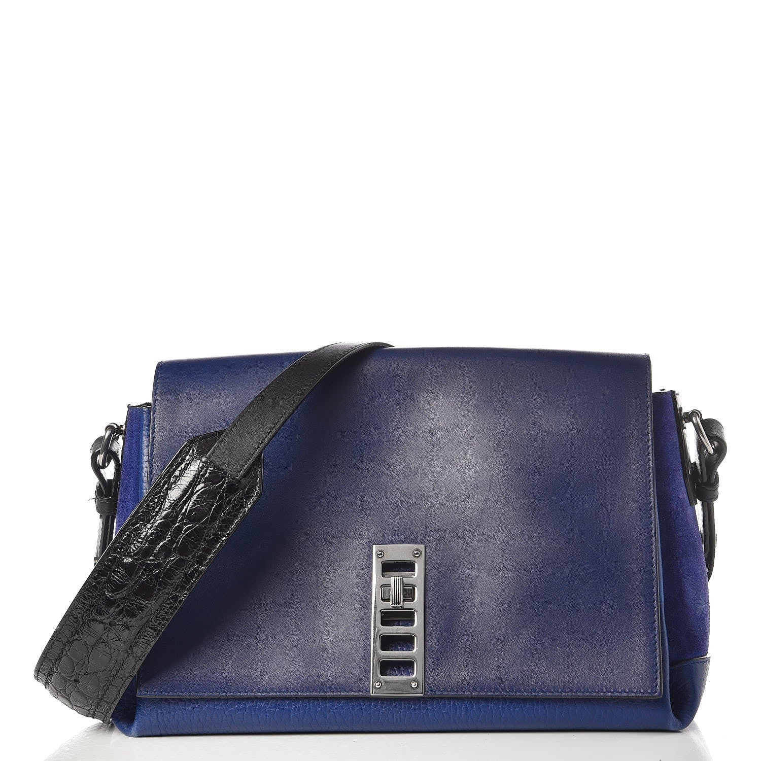 Proenza Schouler Croc Calfskin Embossed Suede PS Elliot Black Indigo 1 of 19