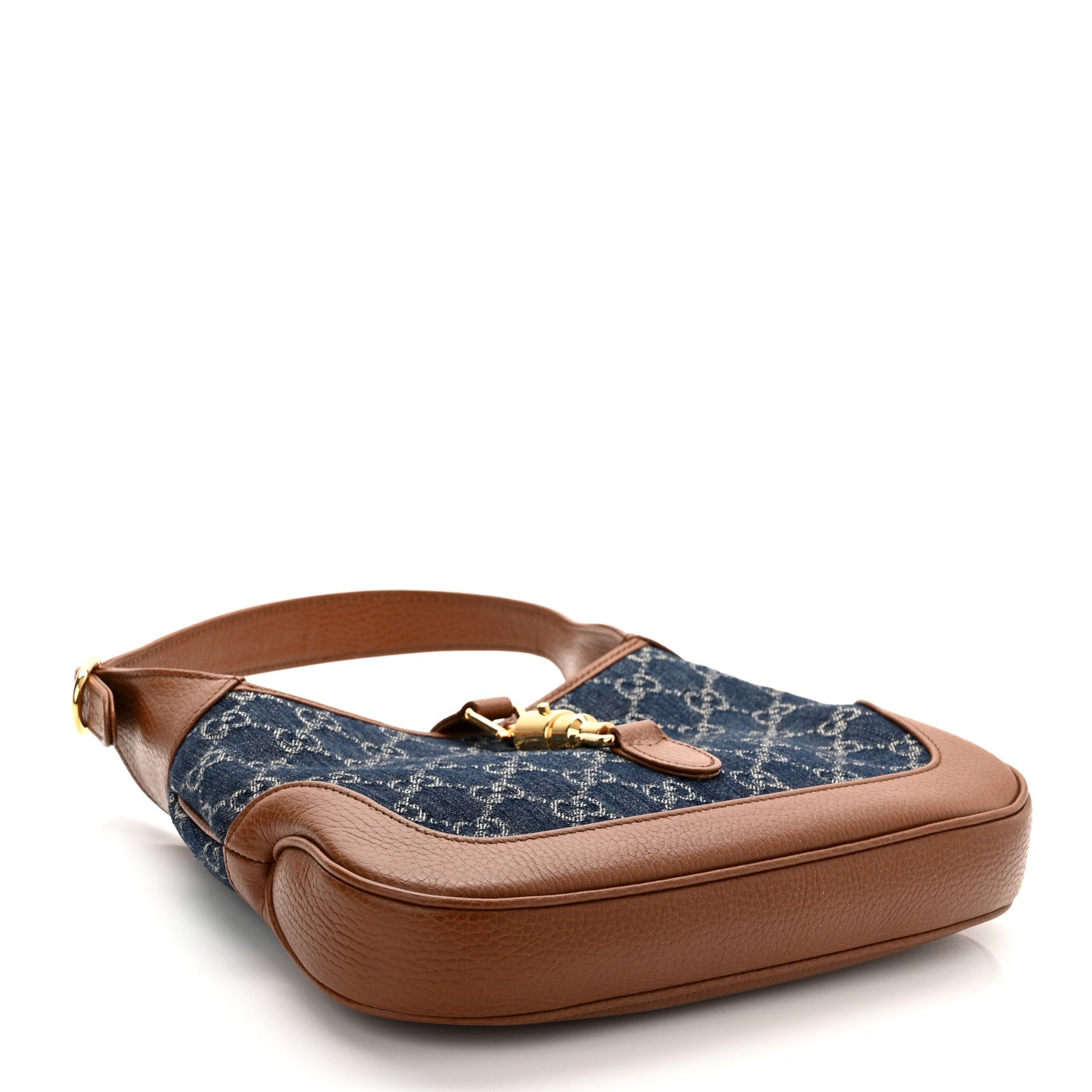 Gucci New Denim GG Monogram Calfskin Small Jackie 1961 Hobo Blue Tea Cuir 4 of 11