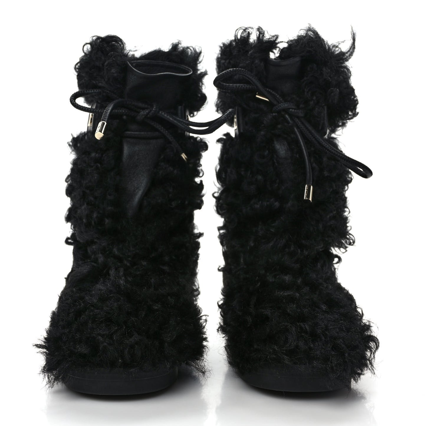 Shearling Sheepskin High Boots 36 Black