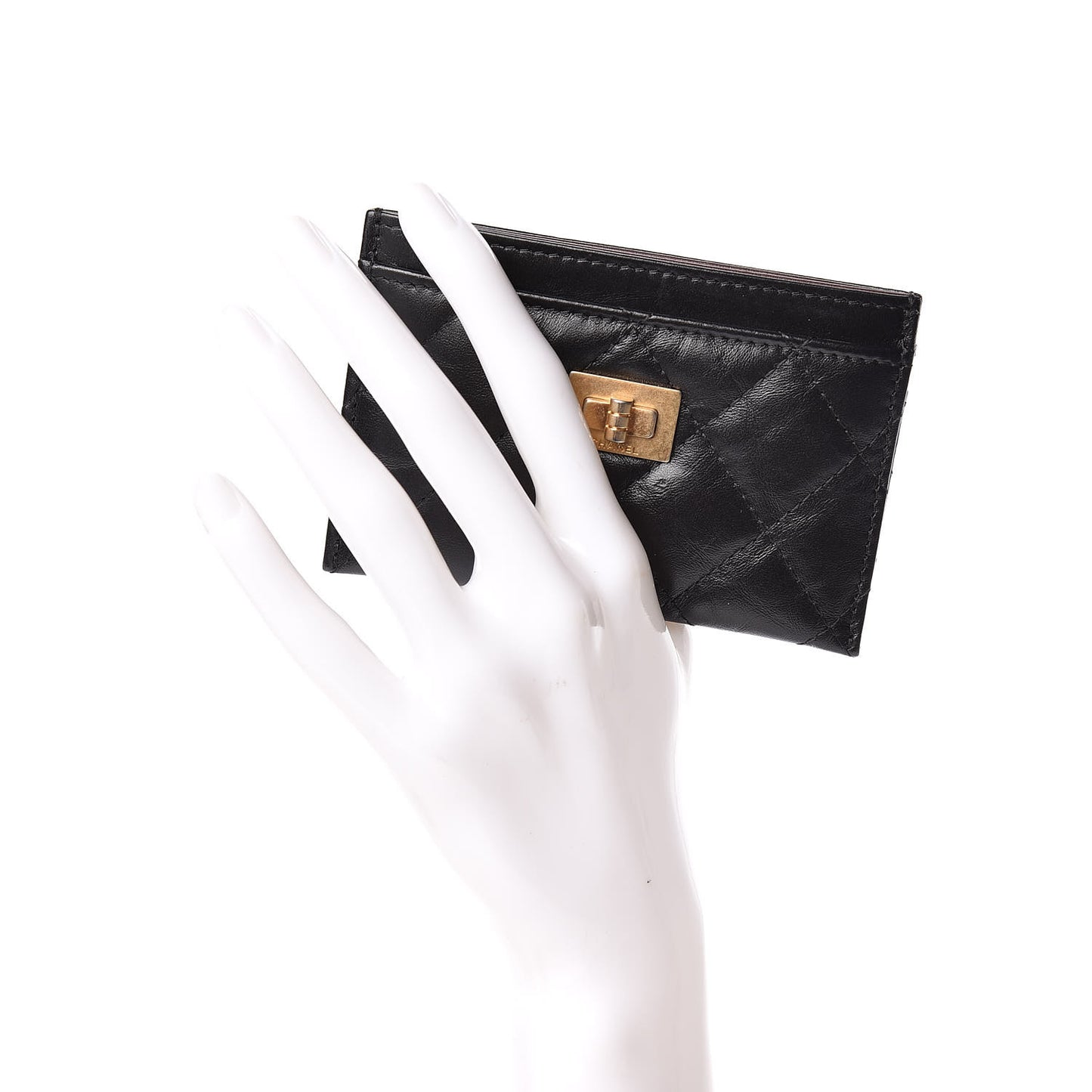 Aged Calfskin Quilted Reissue Card Holder Black