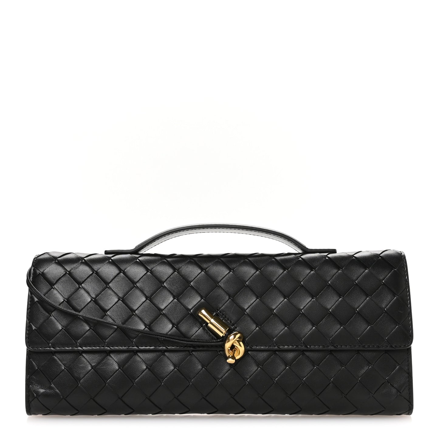 Nappa Intrecciato Long Andiamo Top Handle Clutch Black