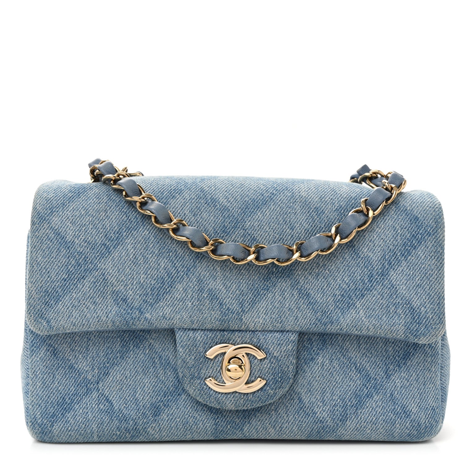 Chanel Printed Denim Quilted Mini Rectangular Flap Light Blue 1 of 11
