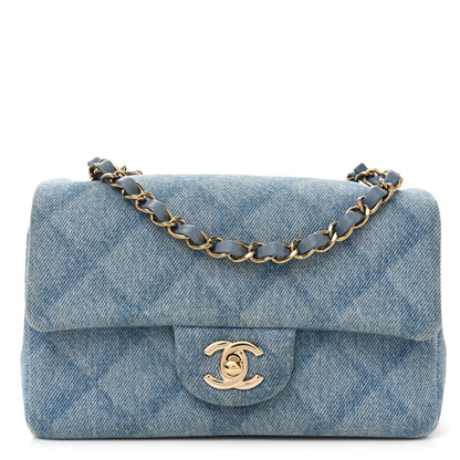 Chanel Printed Denim Quilted Mini Rectangular Flap Light Blue 1 of 11