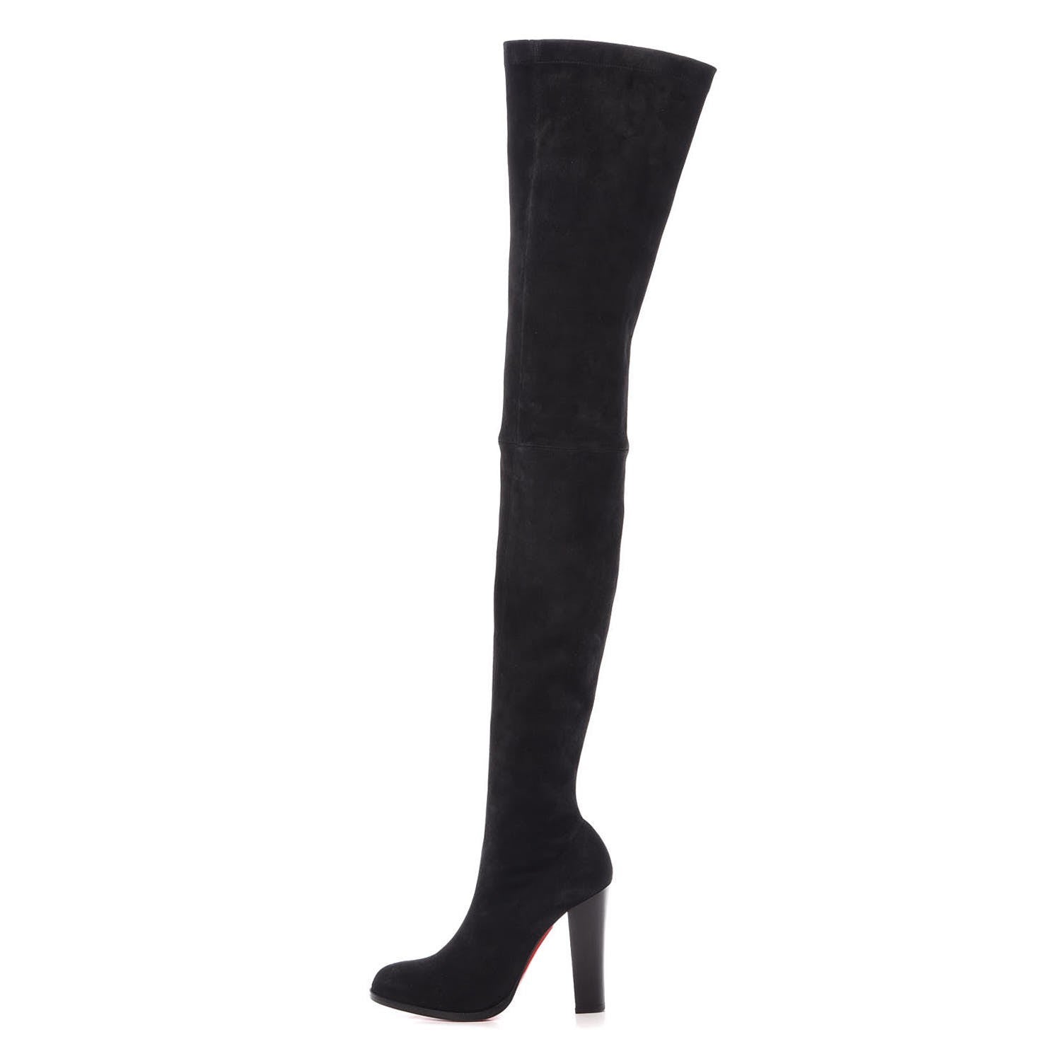 Christian Louboutin Veau Velours Verusch 100 Over The Knee Boots 38 Black 1 of 7