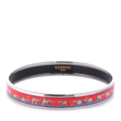 Hermes Enamel Printed Elephants Grazing Narrow Bracelet Red 70 1 of 6