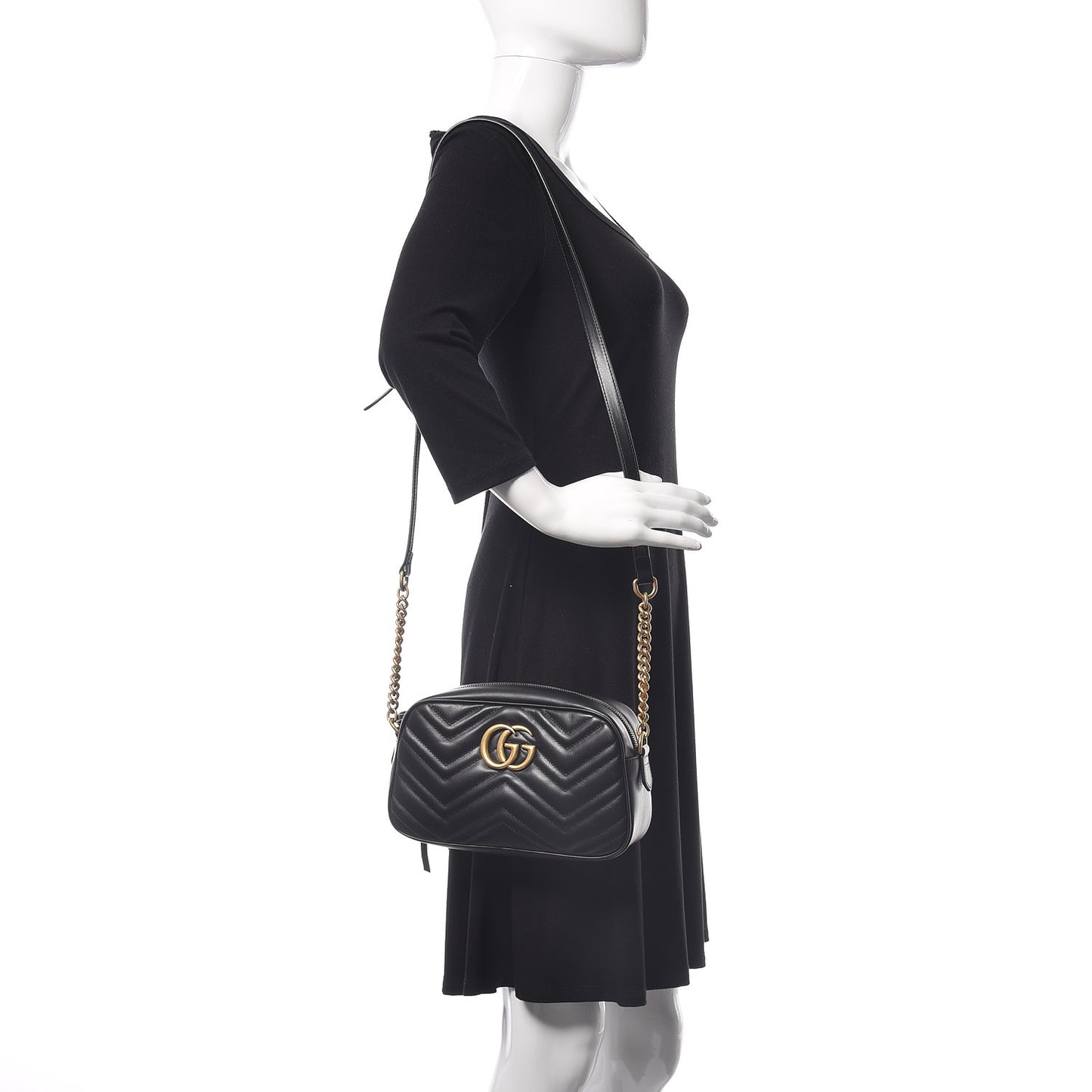 Calfskin Matelasse Small GG Marmont Chain Shoulder Bag Black