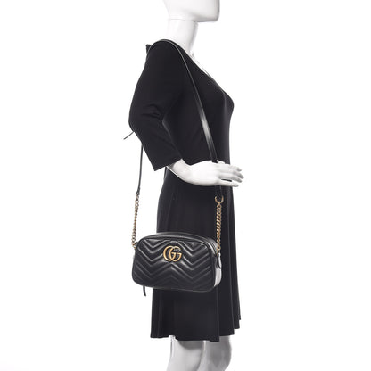 Gucci Calfskin Matelasse Small GG Marmont Chain Shoulder Bag Black 2 of 10