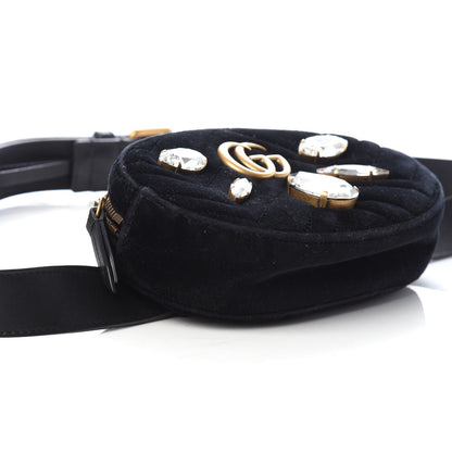 Gucci Velvet Matelasse Marquise Crystals GG Marmont Belt Bag 95 38 Black 8 of 9