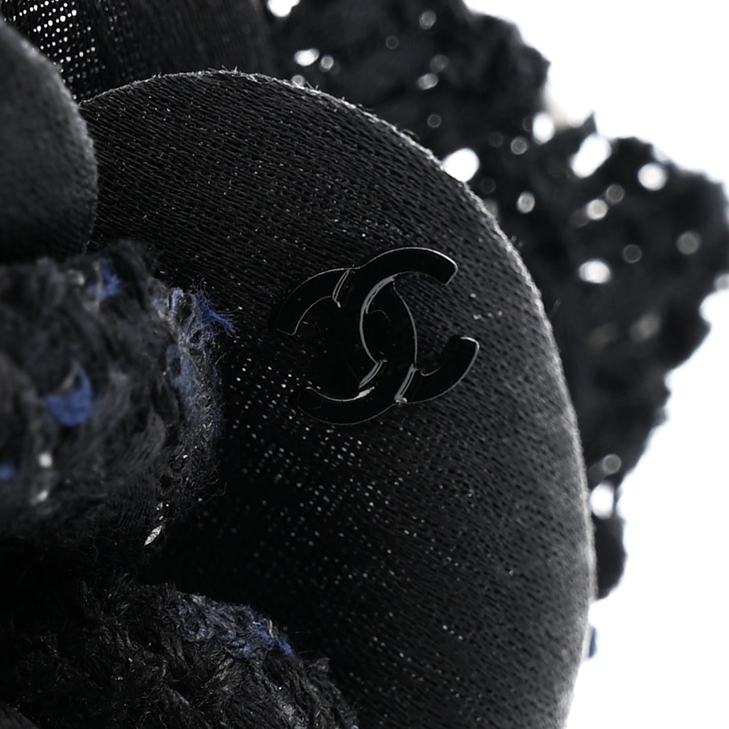 Tweed Camellia Pin Brooch Black White