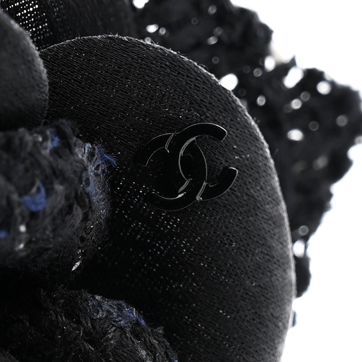 Chanel Tweed Camellia Pin Brooch Black White 3 of 3