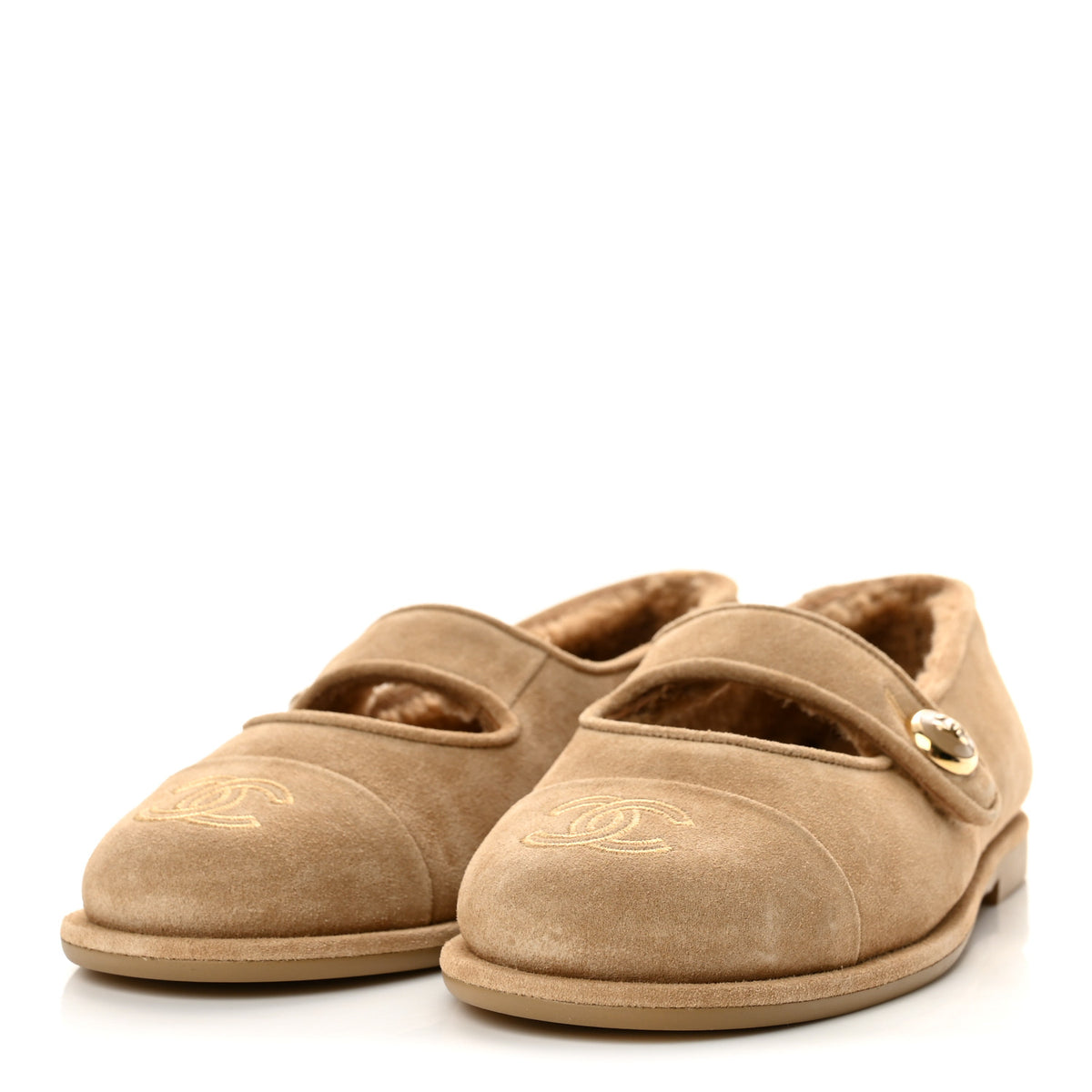 Chanel Suede Cap Toe CC Mary Jane Flats 36 Beige 4 of 10
