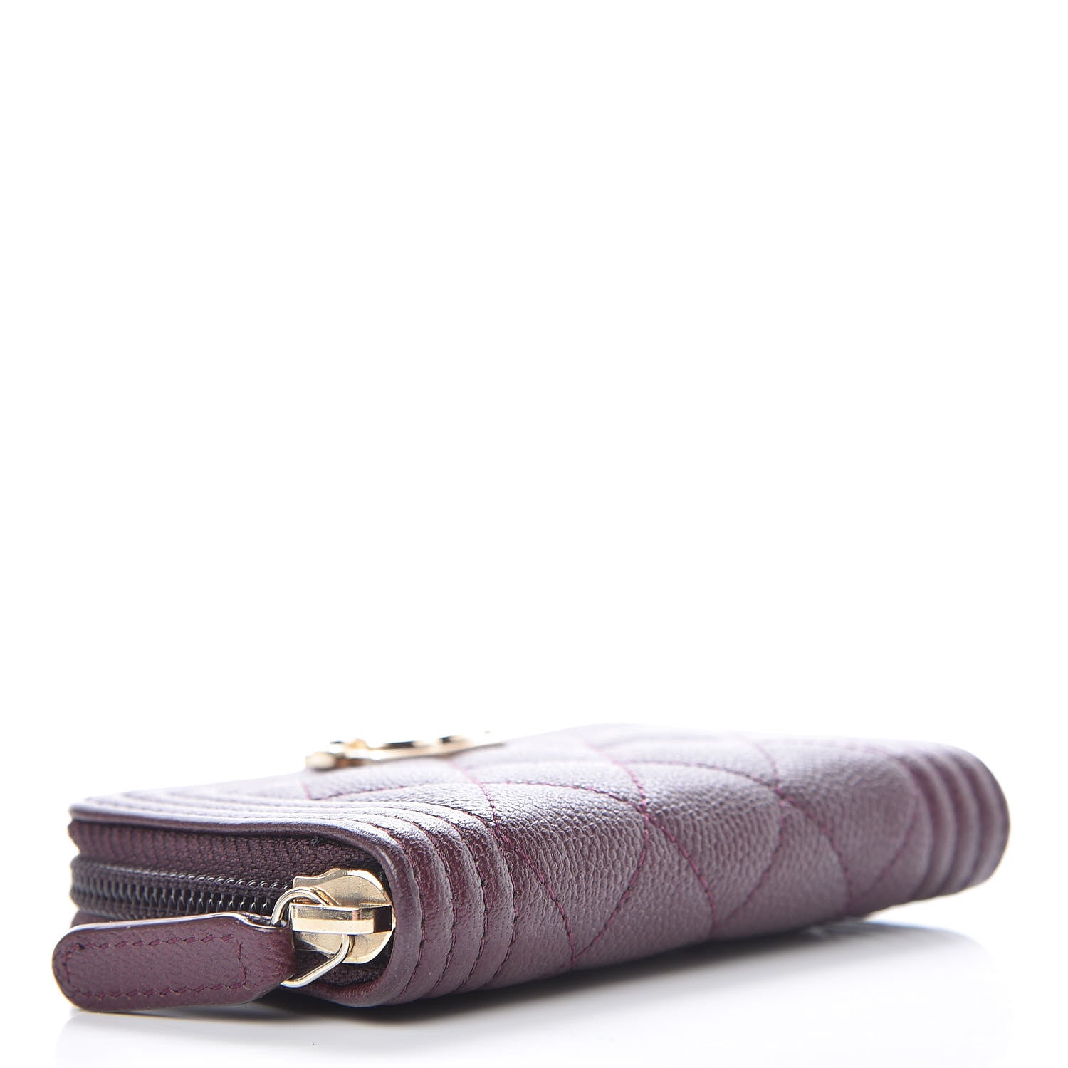 Chanel Caviar Quilted Boy Zip Around Coin Purse Wallet Dark Purple 4 of 8