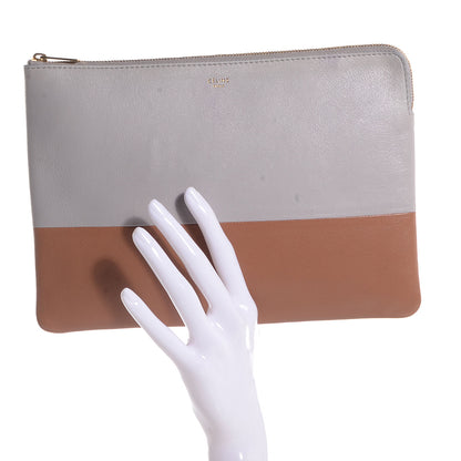 Celine Lambskin Bi-Color Solo Clutch Pouch Grey Tan 2 of 9