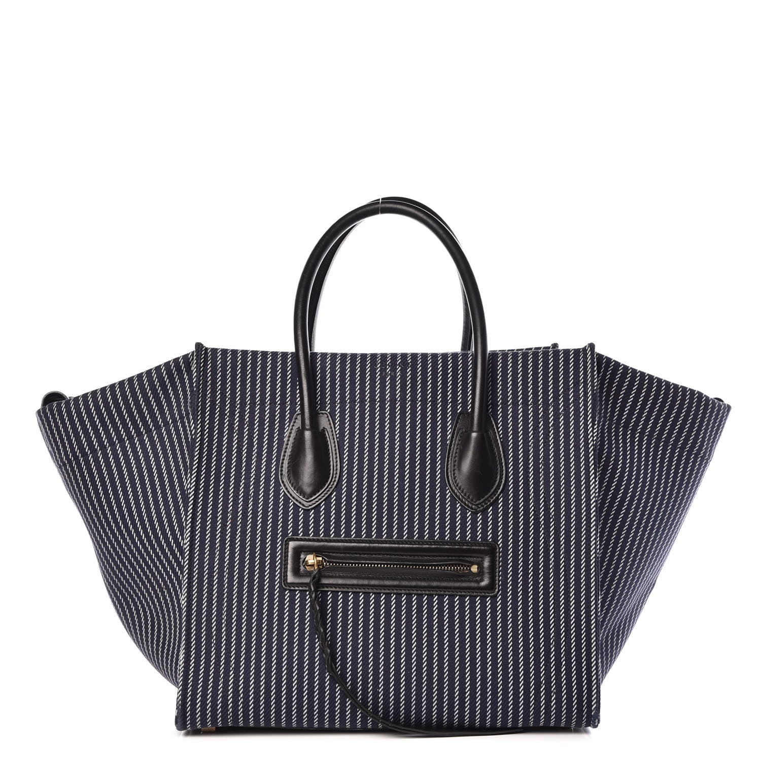 Celine Cotton Canvas Striped Medium Phantom Luggage Navy White 1 of 12