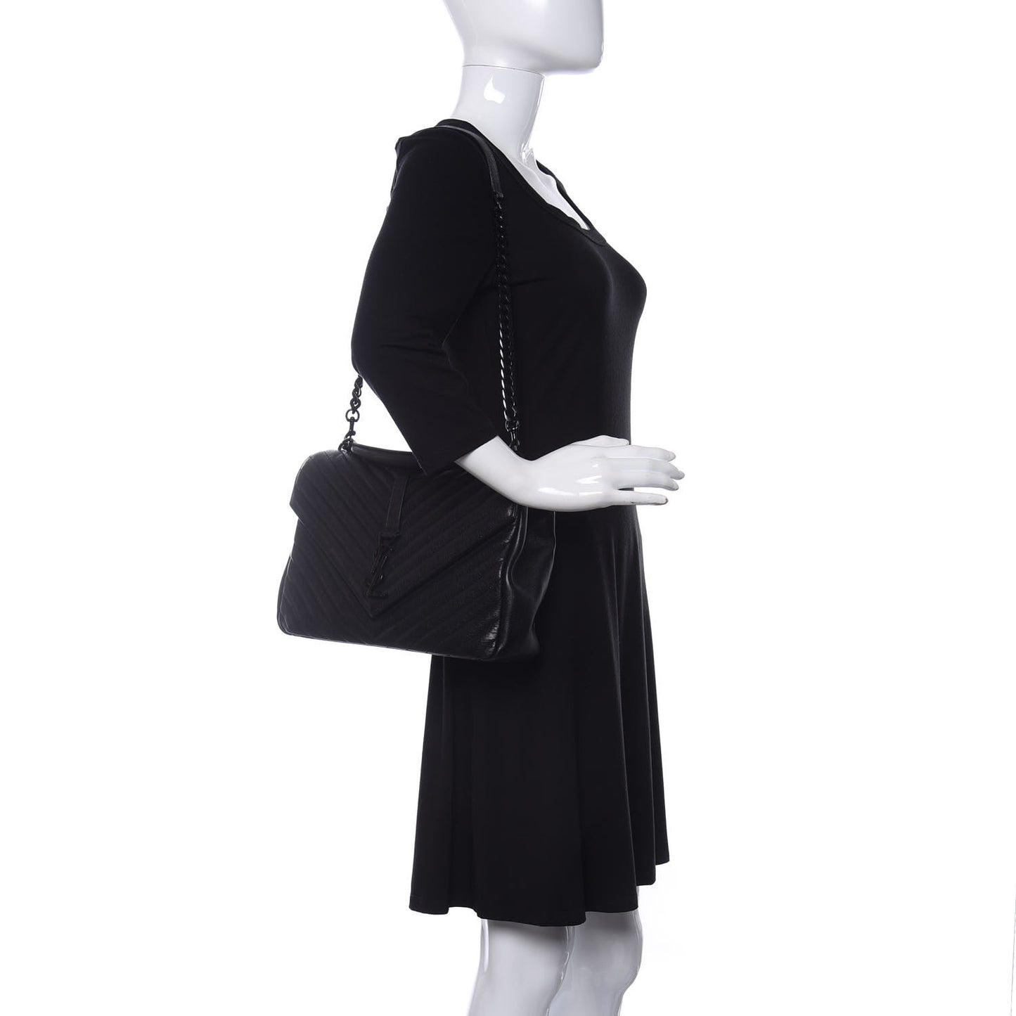 Sheepskin Matelasse Chevron Monogram Monochrome Large College Satchel Black