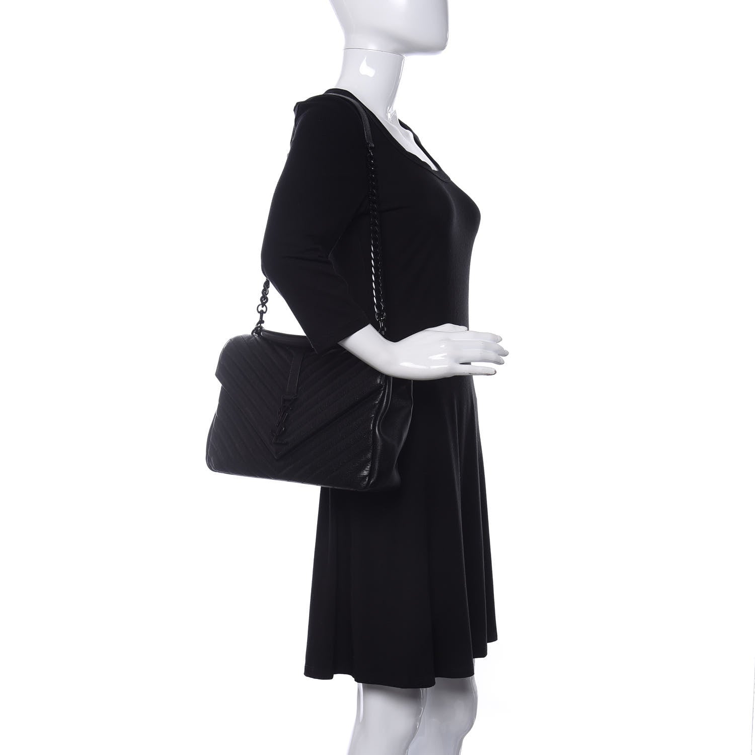 Saint Laurent Sheepskin Matelasse Chevron Monogram Monochrome Large College Satchel Black 2 of 11