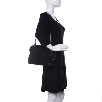 Saint Laurent Sheepskin Matelasse Chevron Monogram Monochrome Large College Satchel Black 2 of 11
