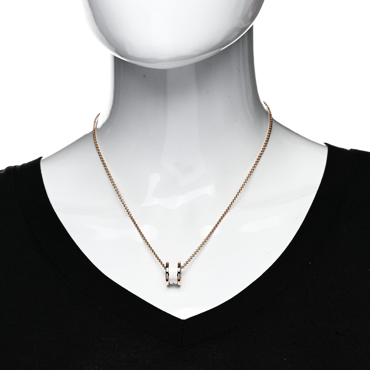 18K Rose Gold White Ceramic B.Zero1 Pendant Necklace