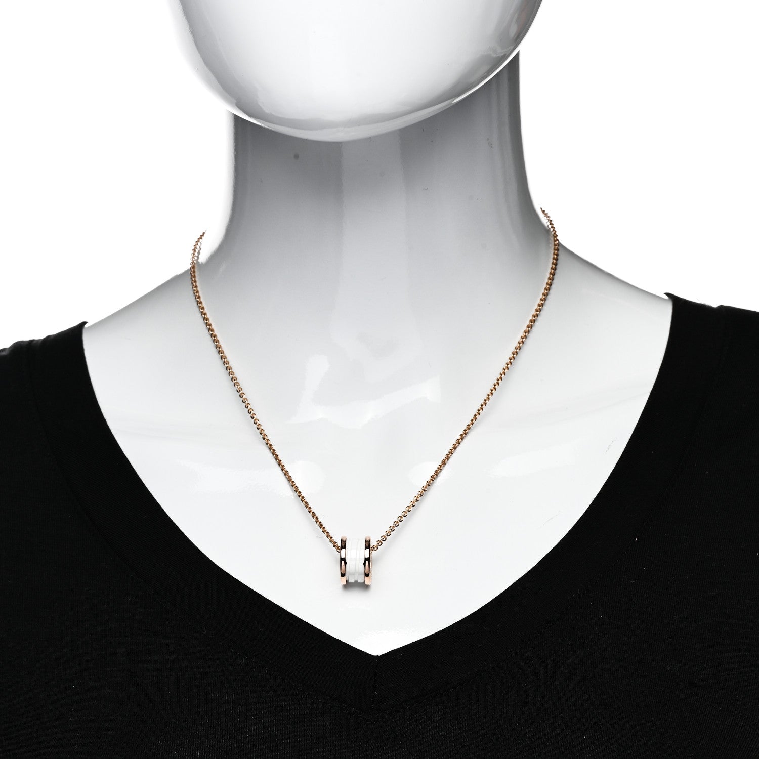 Bulgari 18K Rose Gold White Ceramic B.Zero1 Pendant Necklace 2 of 7