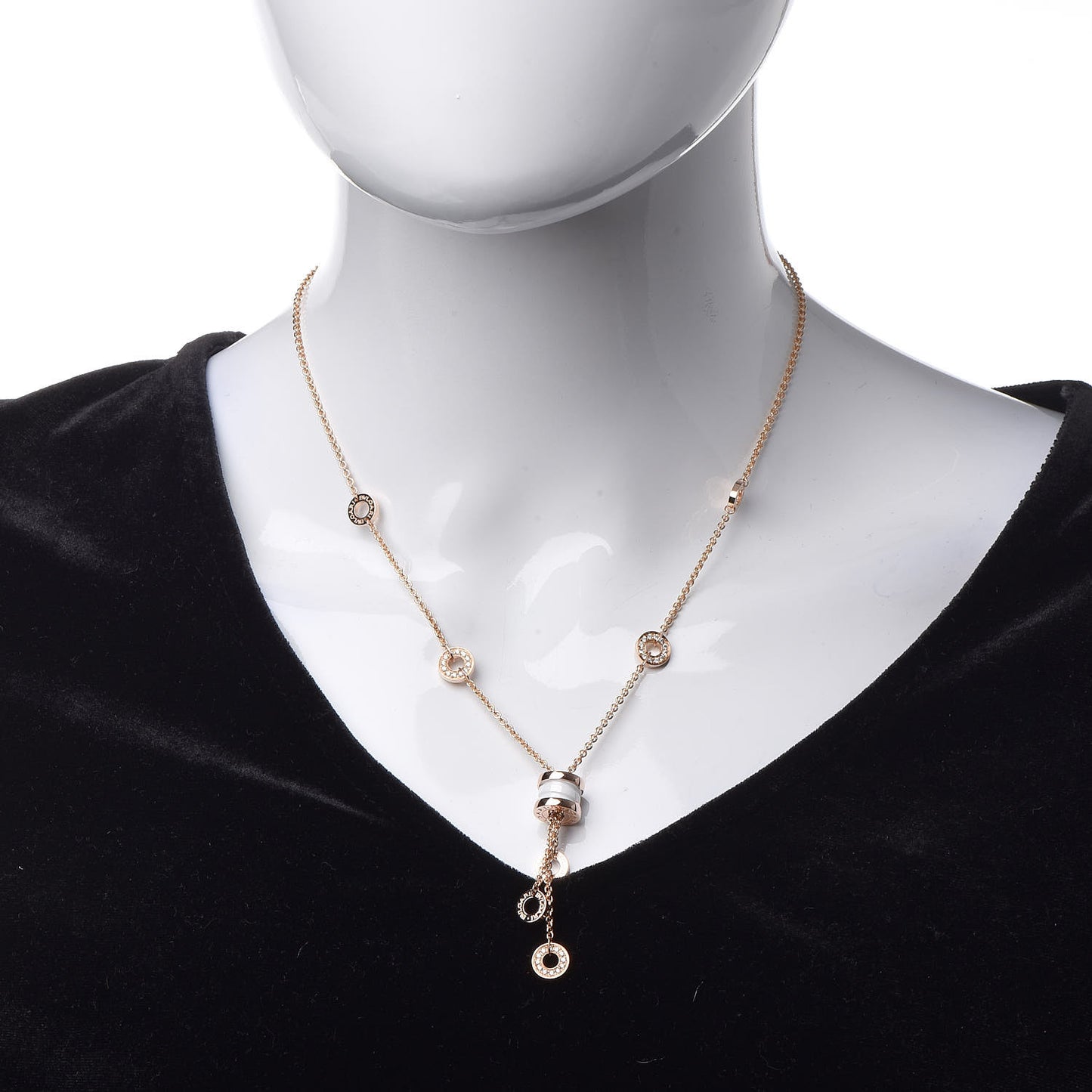 18K Rose Gold Diamond White Ceramic B.Zero1 Necklace