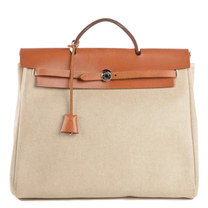 Hermes Toile Vache Calfskin Herbag 36 MM Backpack Natural 1 of 14