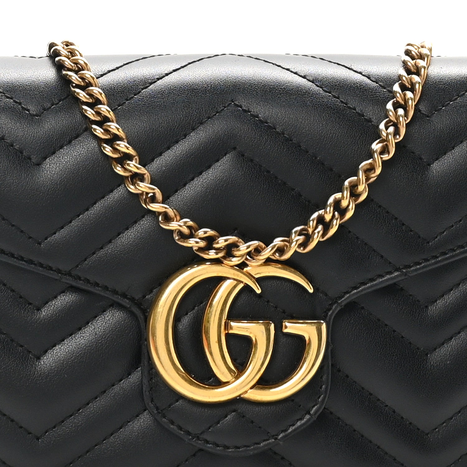 Gucci Calfskin Matelasse GG Marmont Chain Wallet Black 8 of 11