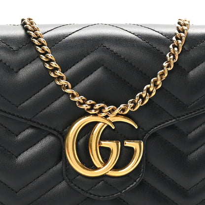 Gucci Calfskin Matelasse GG Marmont Chain Wallet Black 8 of 11