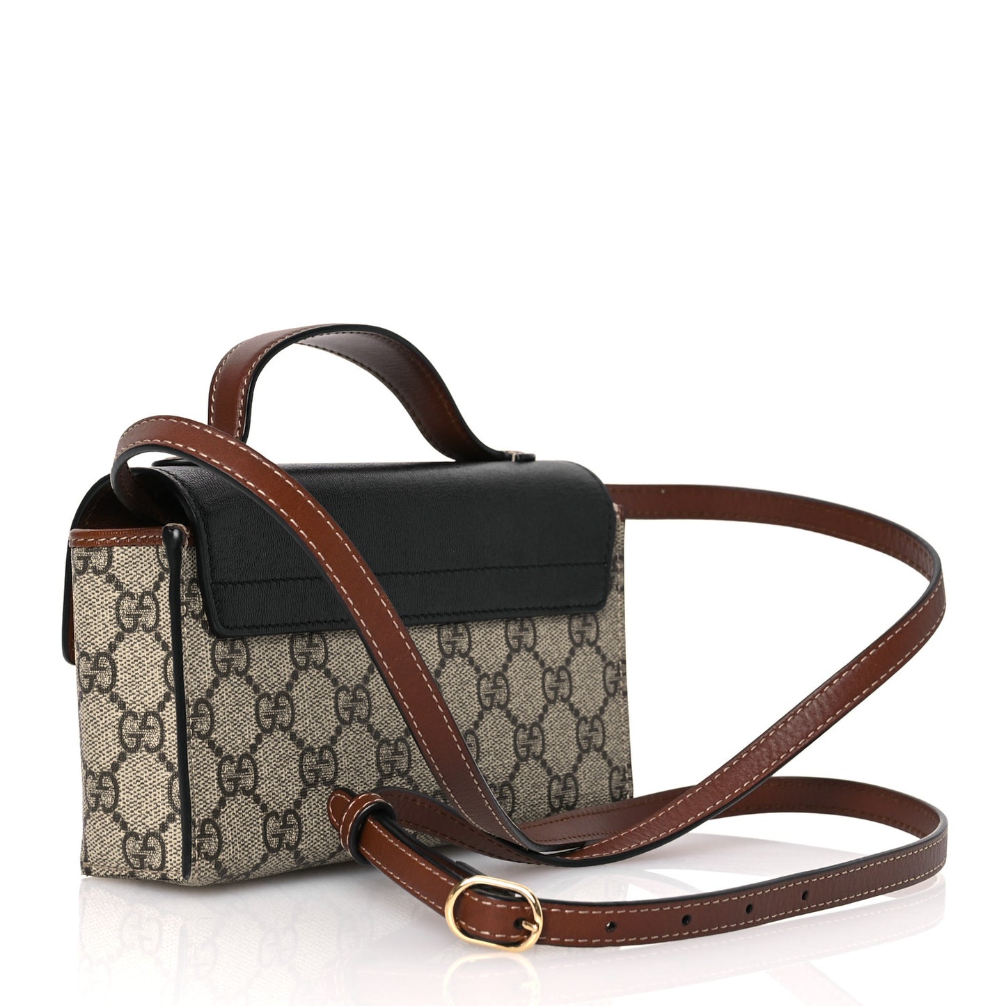 GG Supreme Monogram Calfskin Mini Padlock Top Handle Shoulder Bag Beige Black Cuir