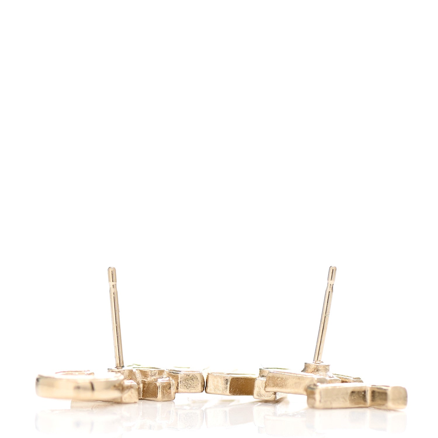 Chanel Crystal Pearl Signature Stud Earrings Gold 3 of 5