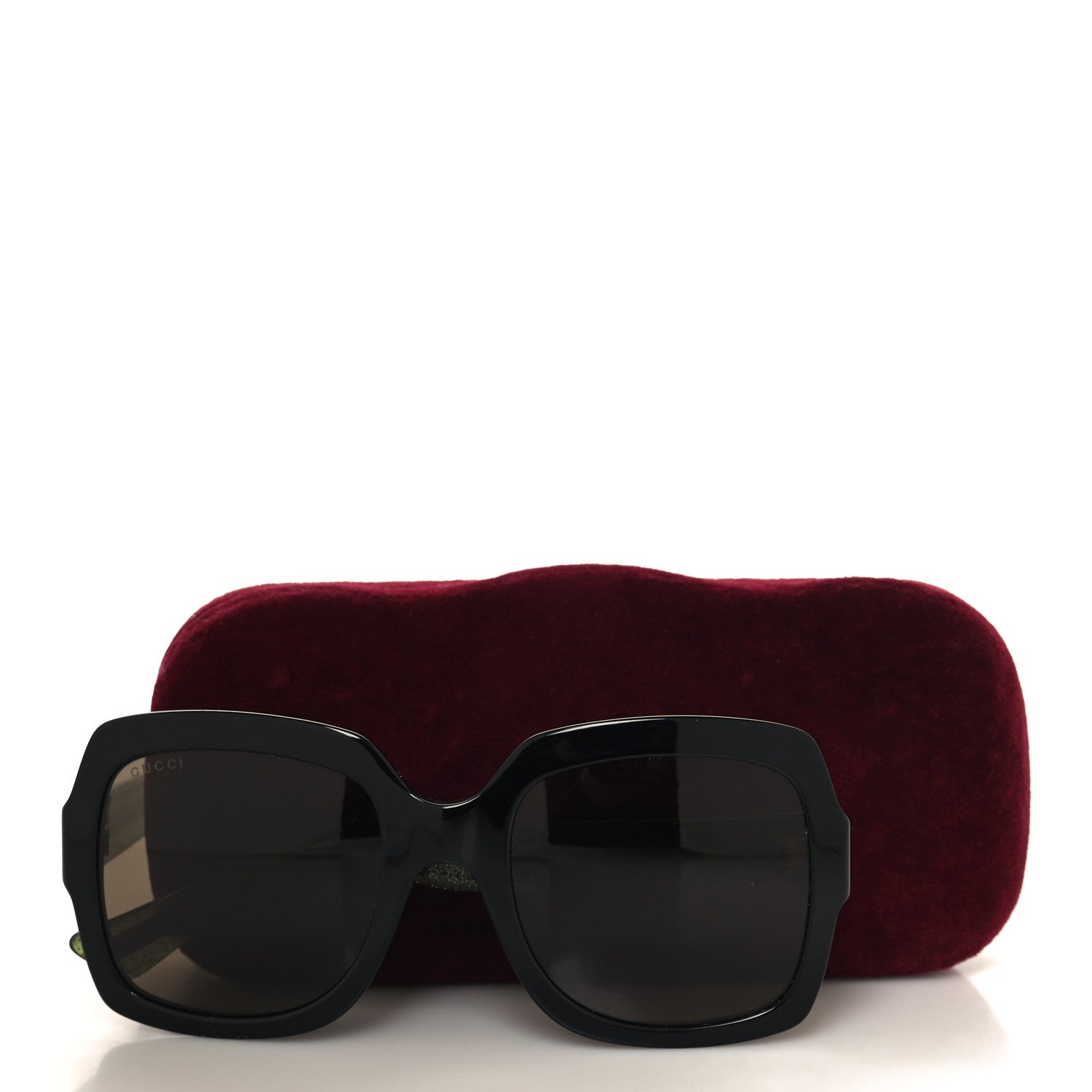 Gucci Acetate Square Frame Web Glitter Sunglasses GG0036S Black Green 7 of 7