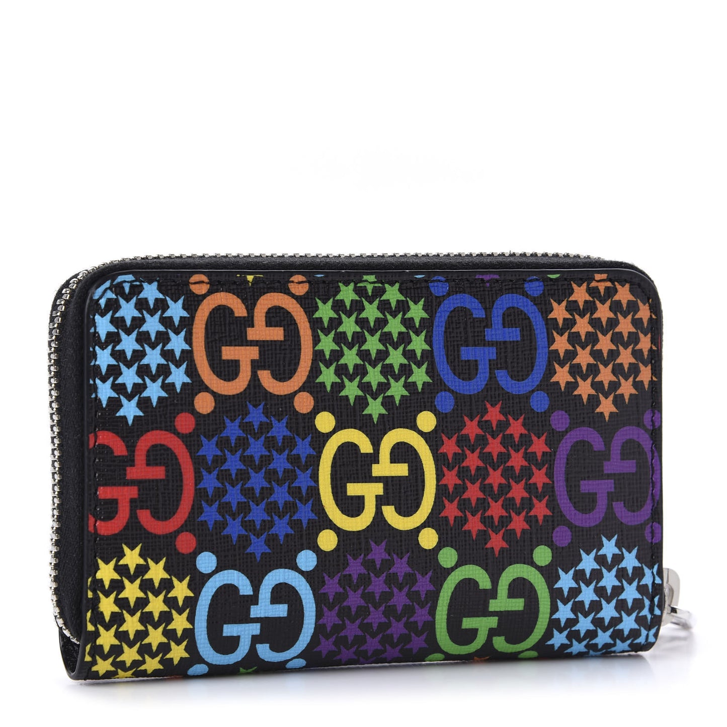 GG Supreme Monogram Psychedelic Zip Around Card Case Wallet Black