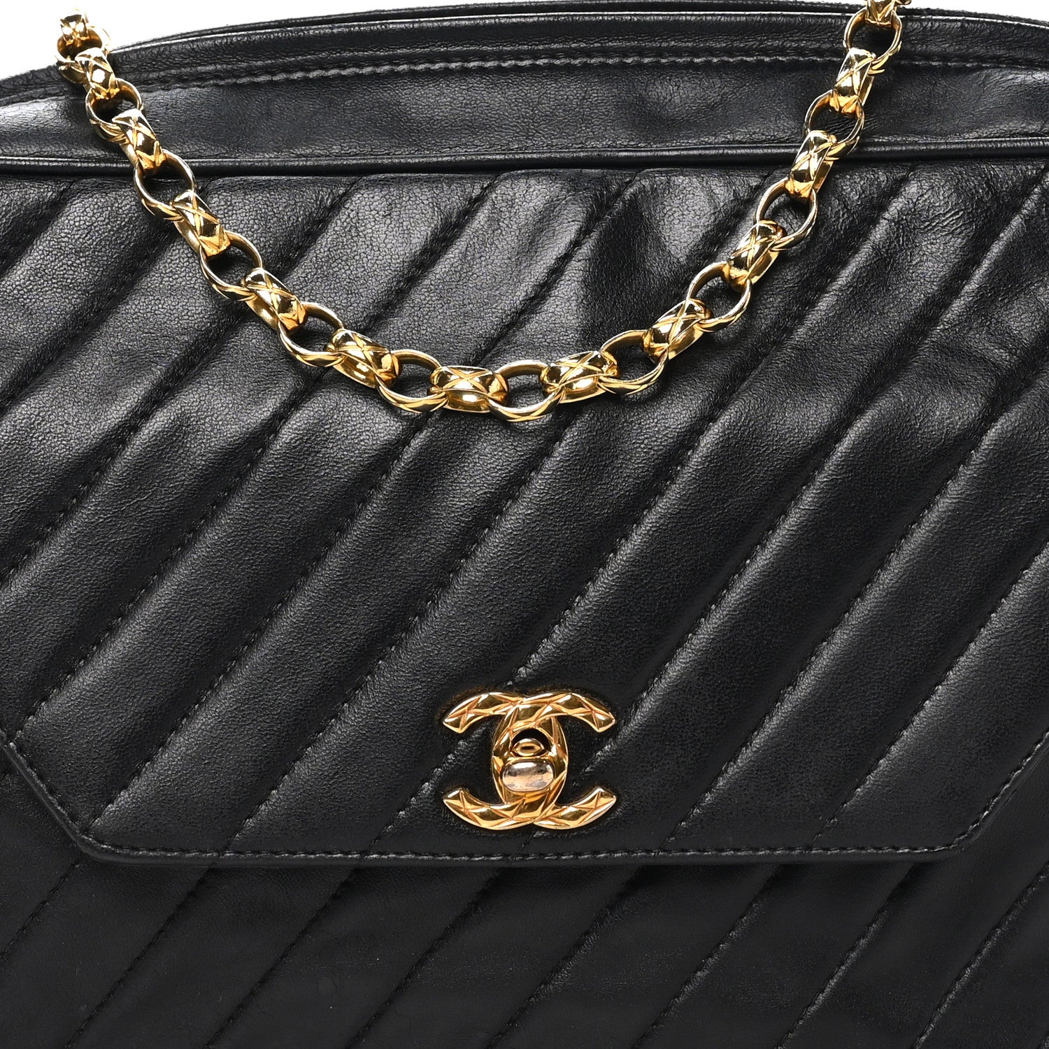 Chanel Lambskin Diagonal Quilted Tassel Camera Bag Black 9 of 11