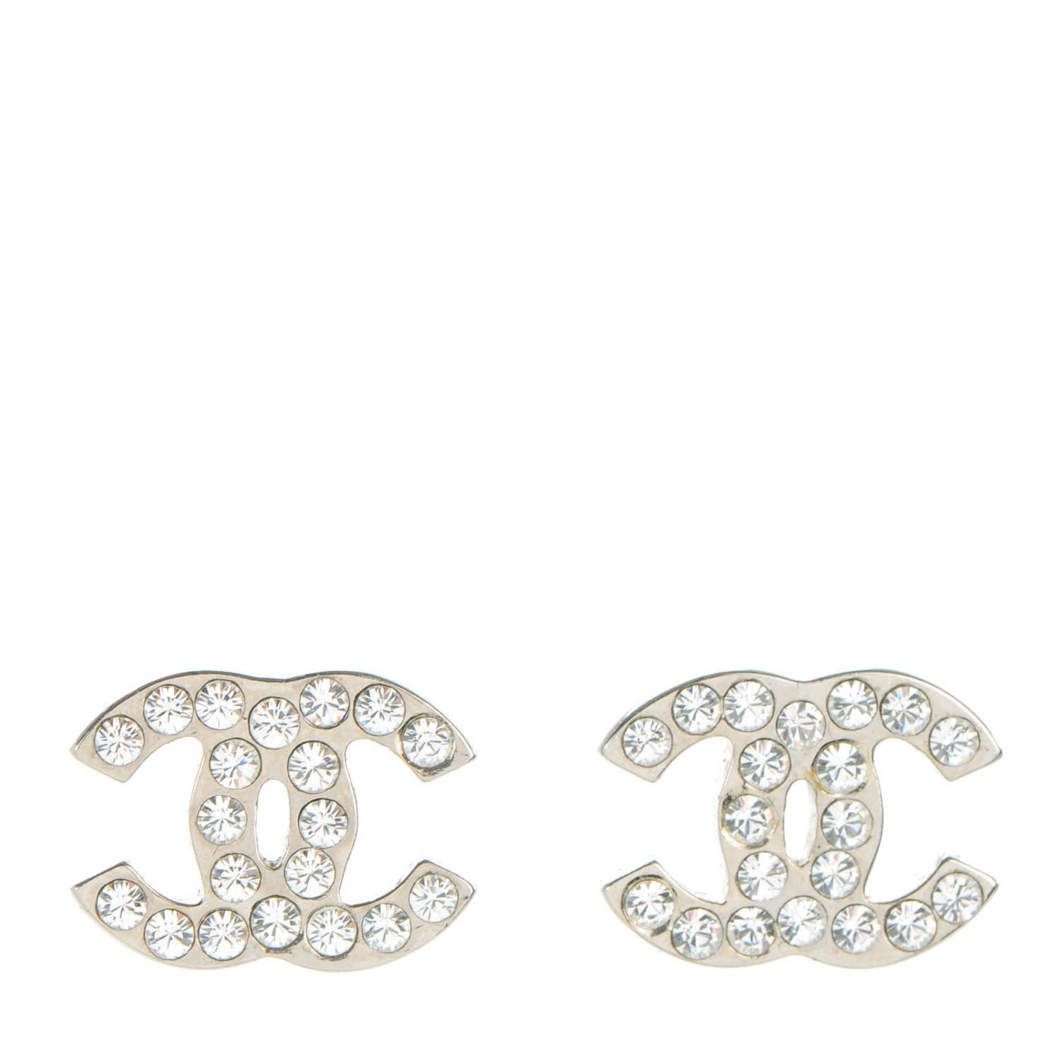 Chanel Crystal Timeless CC Earrings Silver 1 of 5