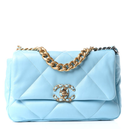Chanel Shiny Lambskin Quilted Medium Chanel 19 Flap Light Blue 1 of 11