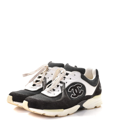 Chanel Suede Calfskin CC Sneakers 37 Dark Grey White Silver 2 of 10