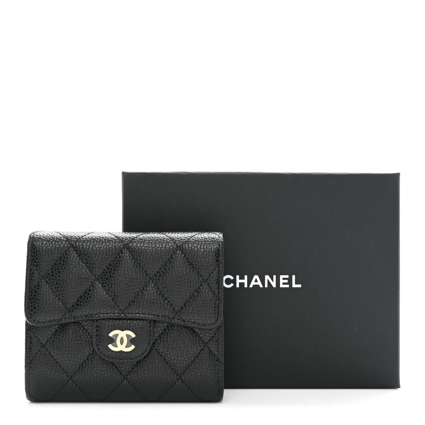 Caviar Quilted Compact Flap Wallet Black