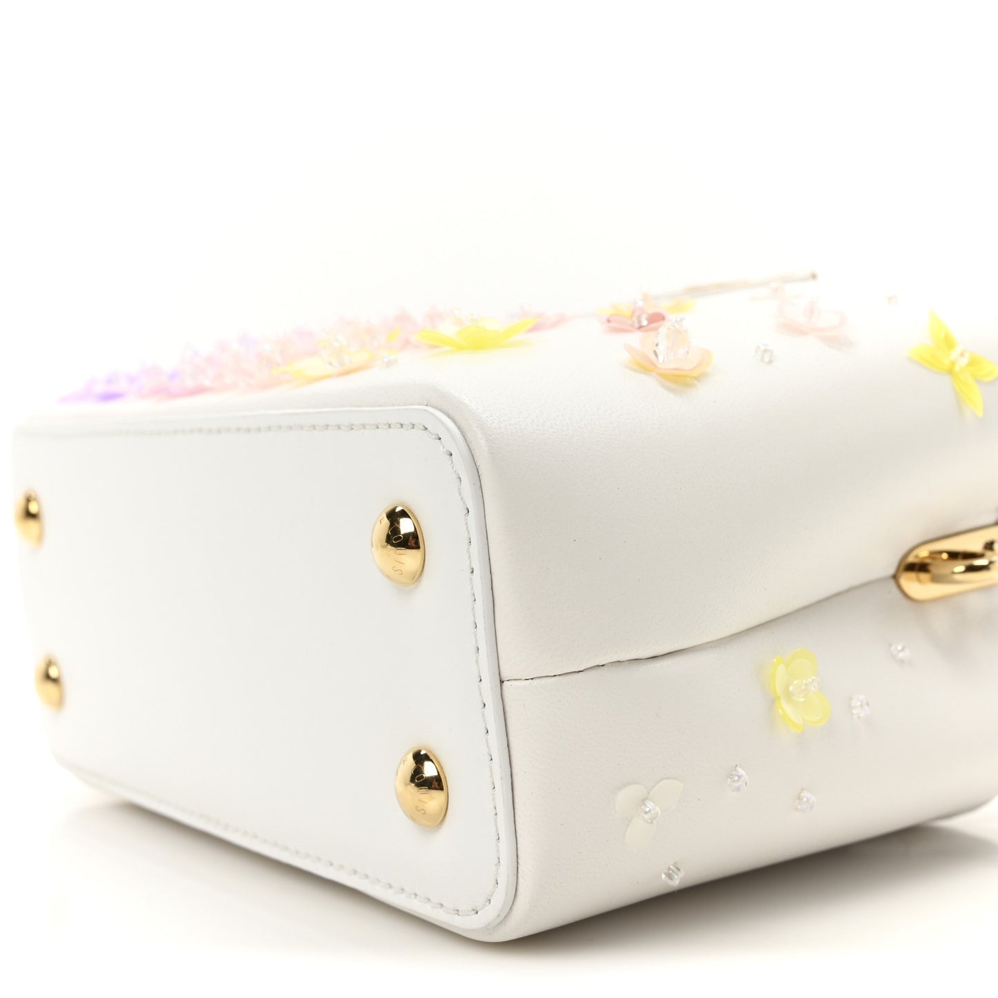Calfskin Sequins Bubbly Floral Mini Capucines Optic White