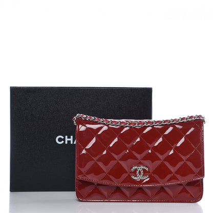 Chanel Patent Quilted Brilliant Wallet On Chain WOC Red 9 of 9