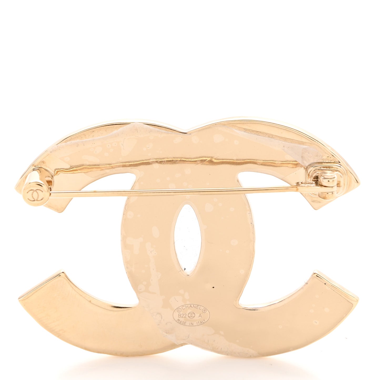 Metal Enamel CC Brooch White Light Gold