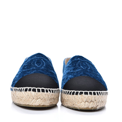 Chanel Velvet Grosgrain Quilted Camellia CC Espadrilles 40 Navy Black 2 of 11