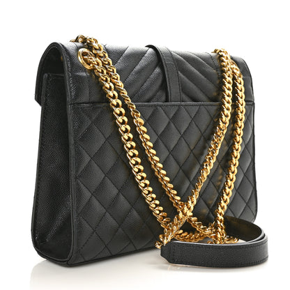 Saint Laurent Grain De Poudre Textured Mixed Matelasse Triquilt Medium Monogram Satchel Black 3 of 8