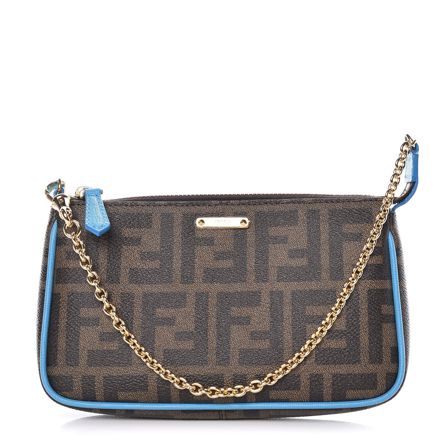Fendi Zucca Spalmati Vitello Elite Pochette Tobacco Turchese 1 of 10