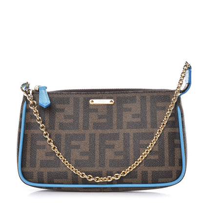 Fendi Zucca Spalmati Vitello Elite Pochette Tobacco Turchese 1 of 10